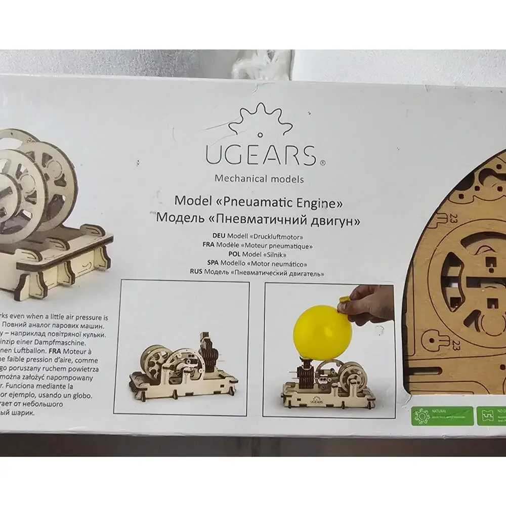 UGEARS Pneumatic Engine 3D Wood Model Kit Sealed Mechanical Educational READ